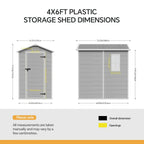 4 x 6 ft Plastic Garden Storage Shed with Apex Roof & Lockable Door