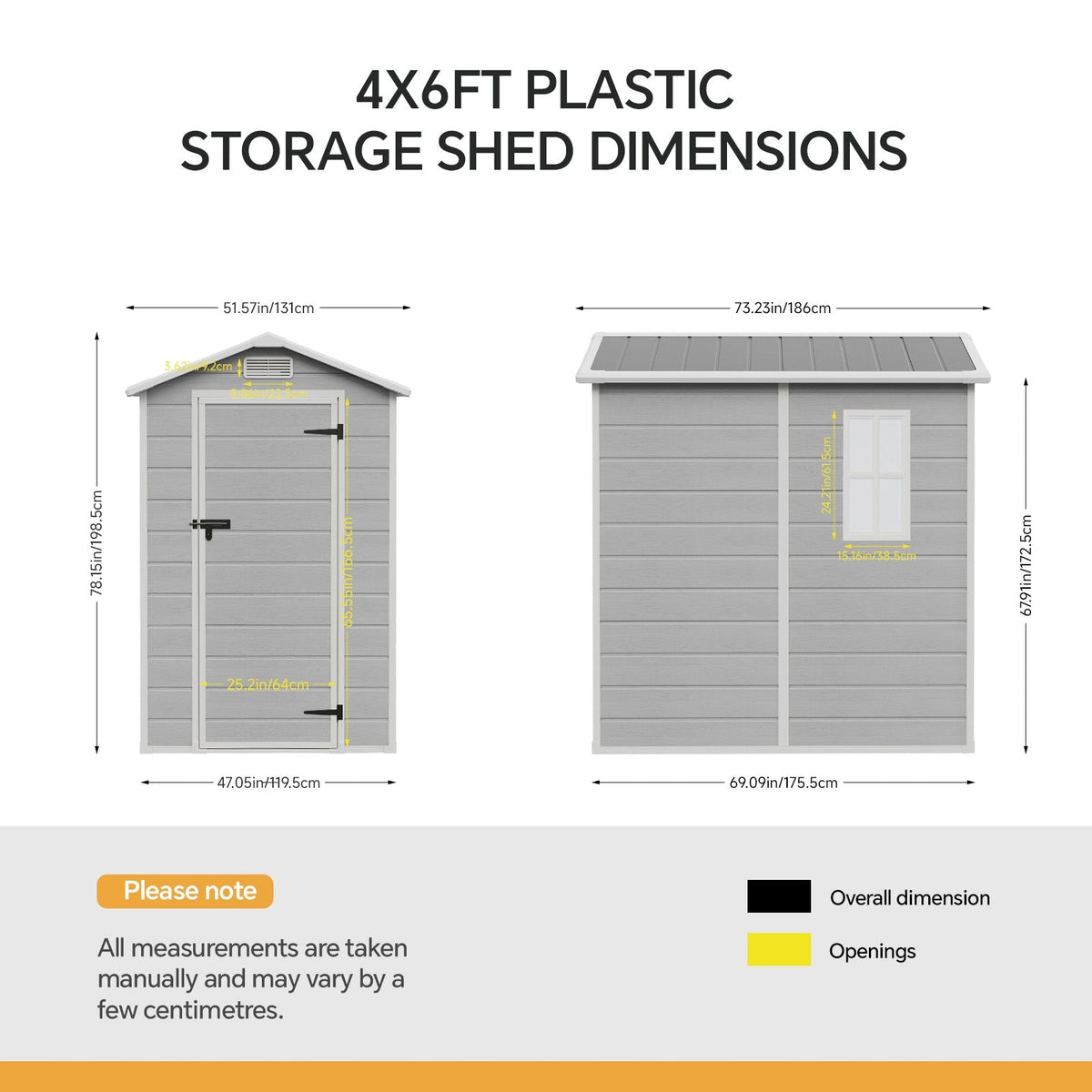 4 x 6 ft Plastic Garden Storage Shed with Apex Roof & Lockable Door