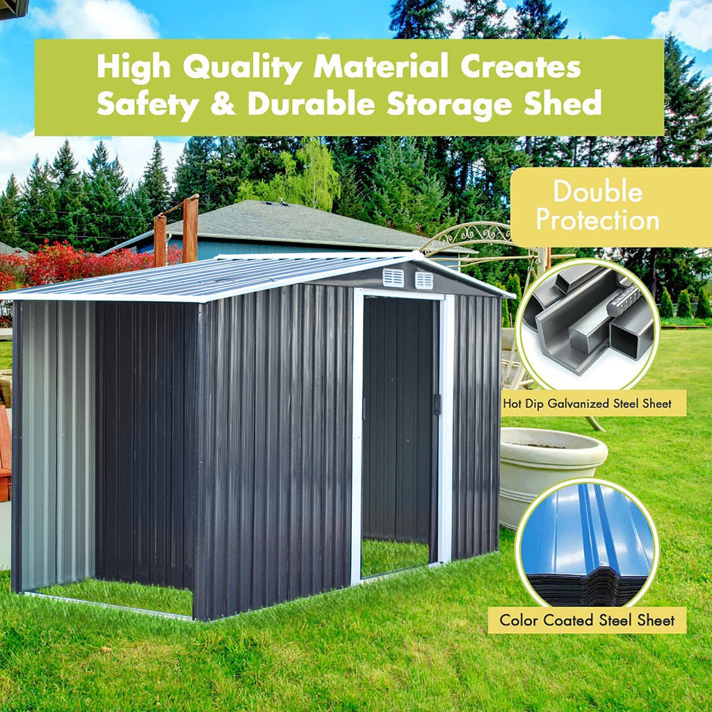 8 x 4 ft Metal Garden Storage Shed with Apex Roof & Integrated Log Store
