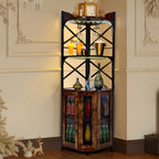 5-Tier Corner Bar Cabinet with Built-in Power Outlet and LED Lights