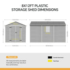 8 x 12 ft Aluminium-Framed Plastic Garden Storage Shed with Apex Roof