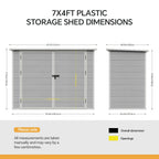 7 x 4 ft Outdoor Plastic Bike Storage Shed with Pent Roof & Double Doors