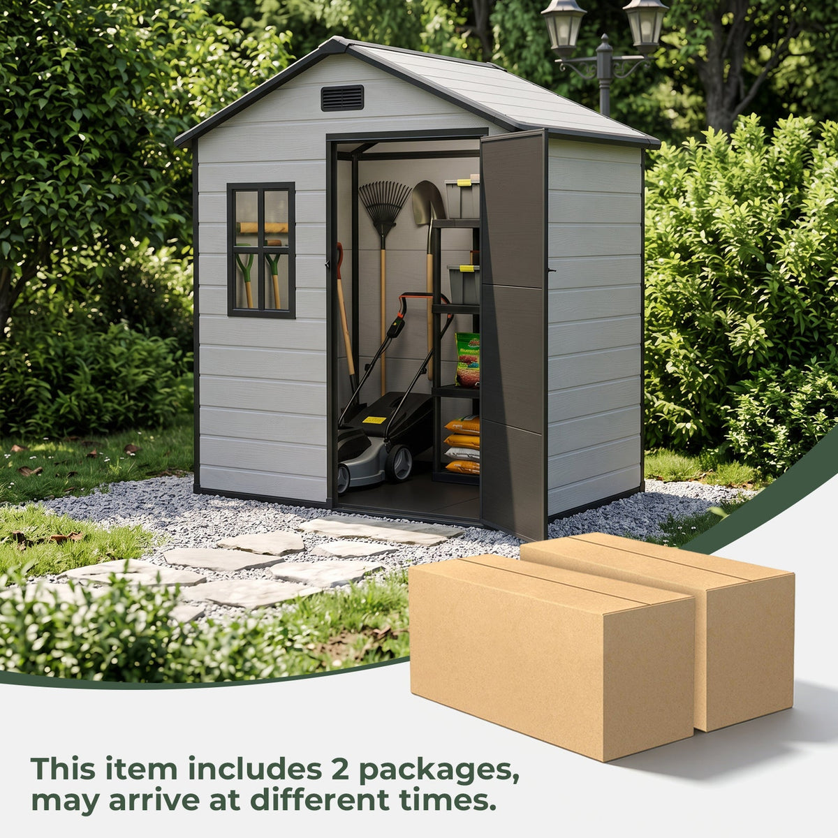 6 x 4 ft Plastic Garden Storage Shed with Apex Roof & Lockable Door