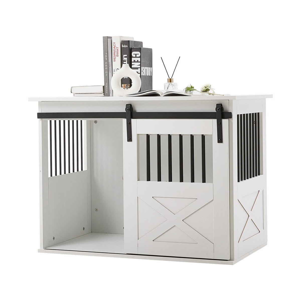 Wooden Dog Crate with Lockable Barn Door