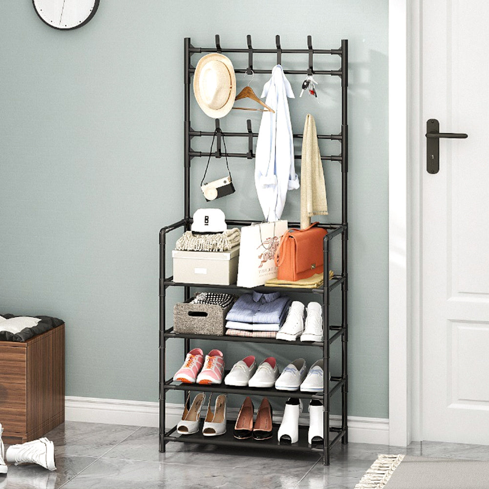 Entryway 4 Tier Shoe Rack with Coat Hanger