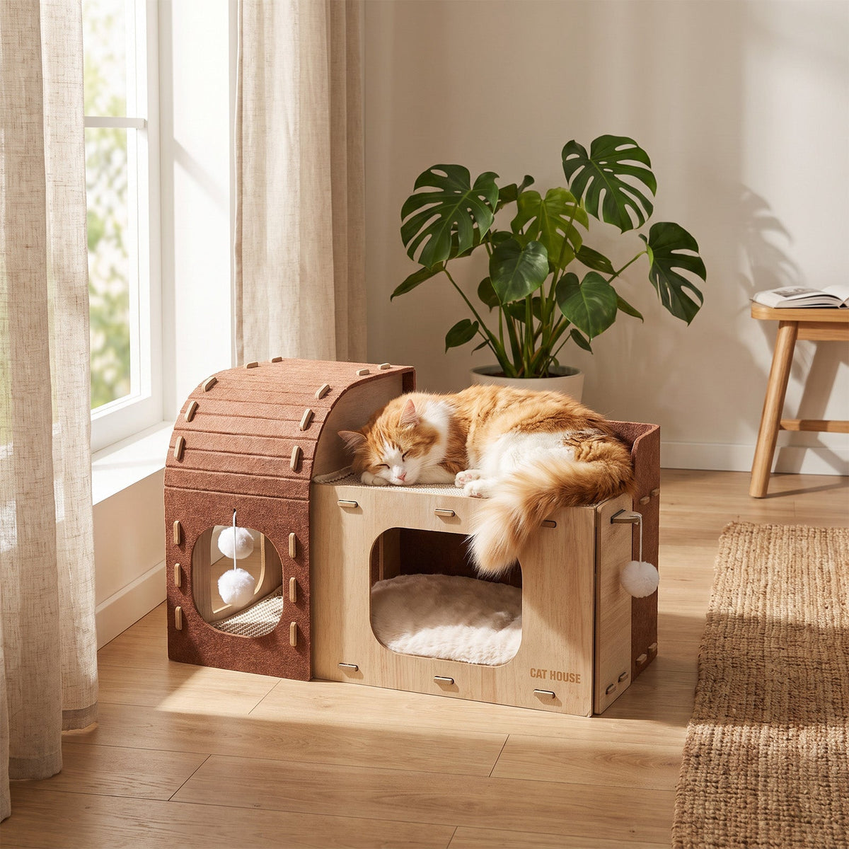 2-Tier Multifunctional Cat House Cave Pet Bed