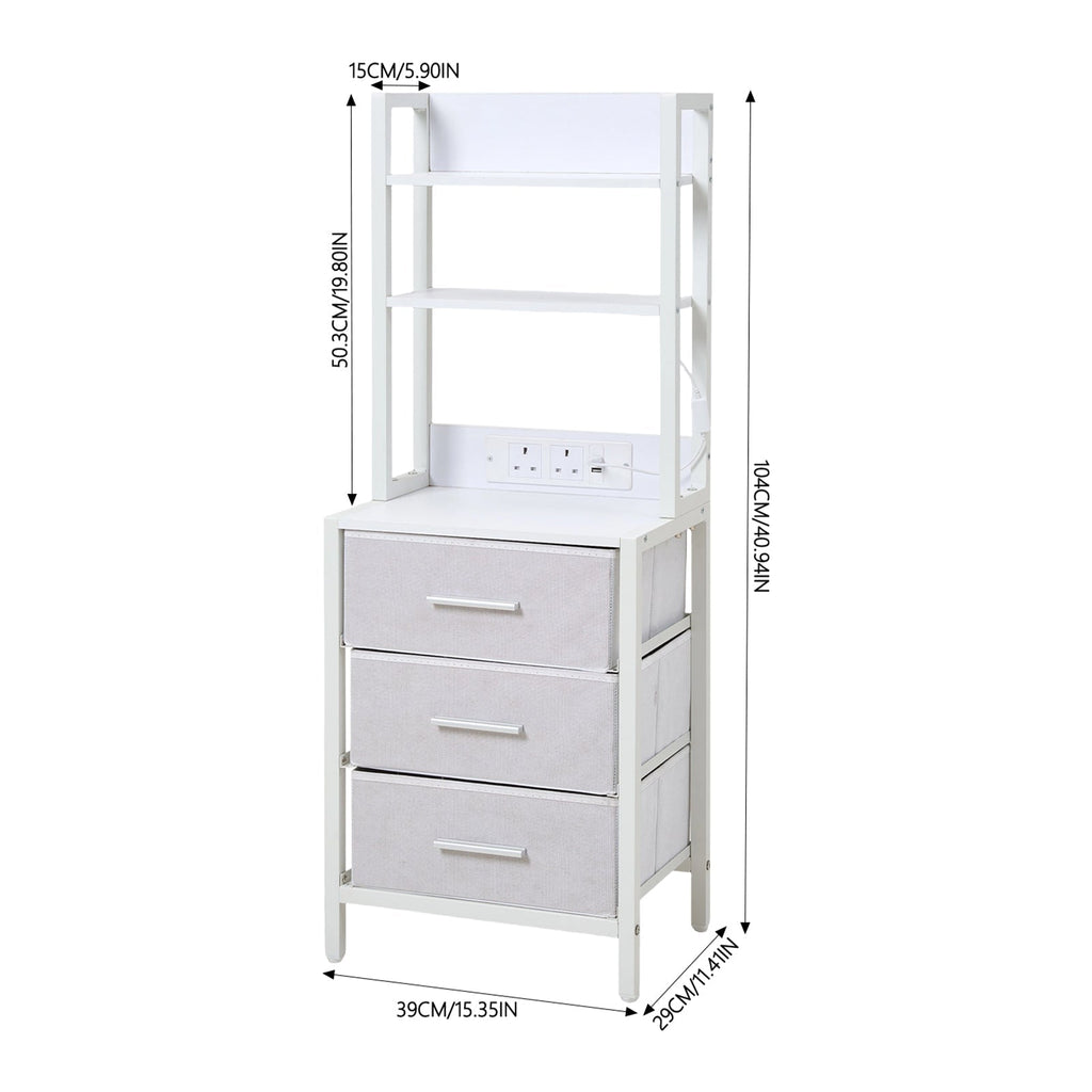 3-Drawer Nightstand with Charging Station & RGB Light Strip