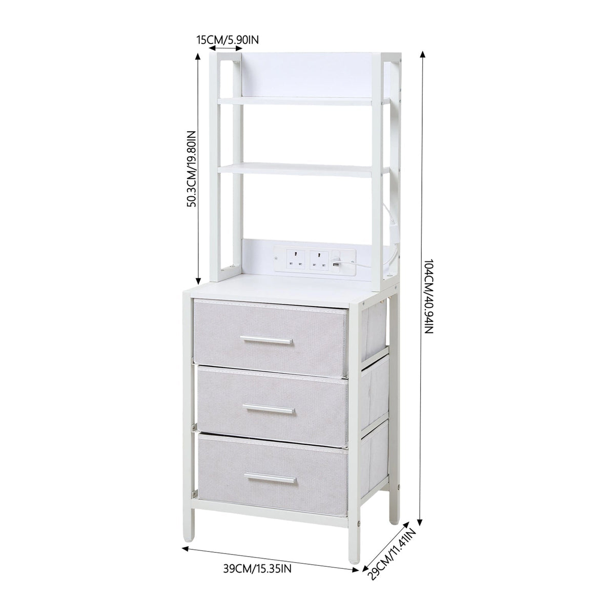 3-Drawer Nightstand with Charging Station & RGB Light Strip