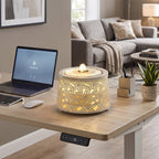 Creative Metal Tabletop Fountain with Warm Light & Leaf Design
