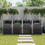 Black Metal Outdoor Garbage Bin Shed For 4 Trash Bin