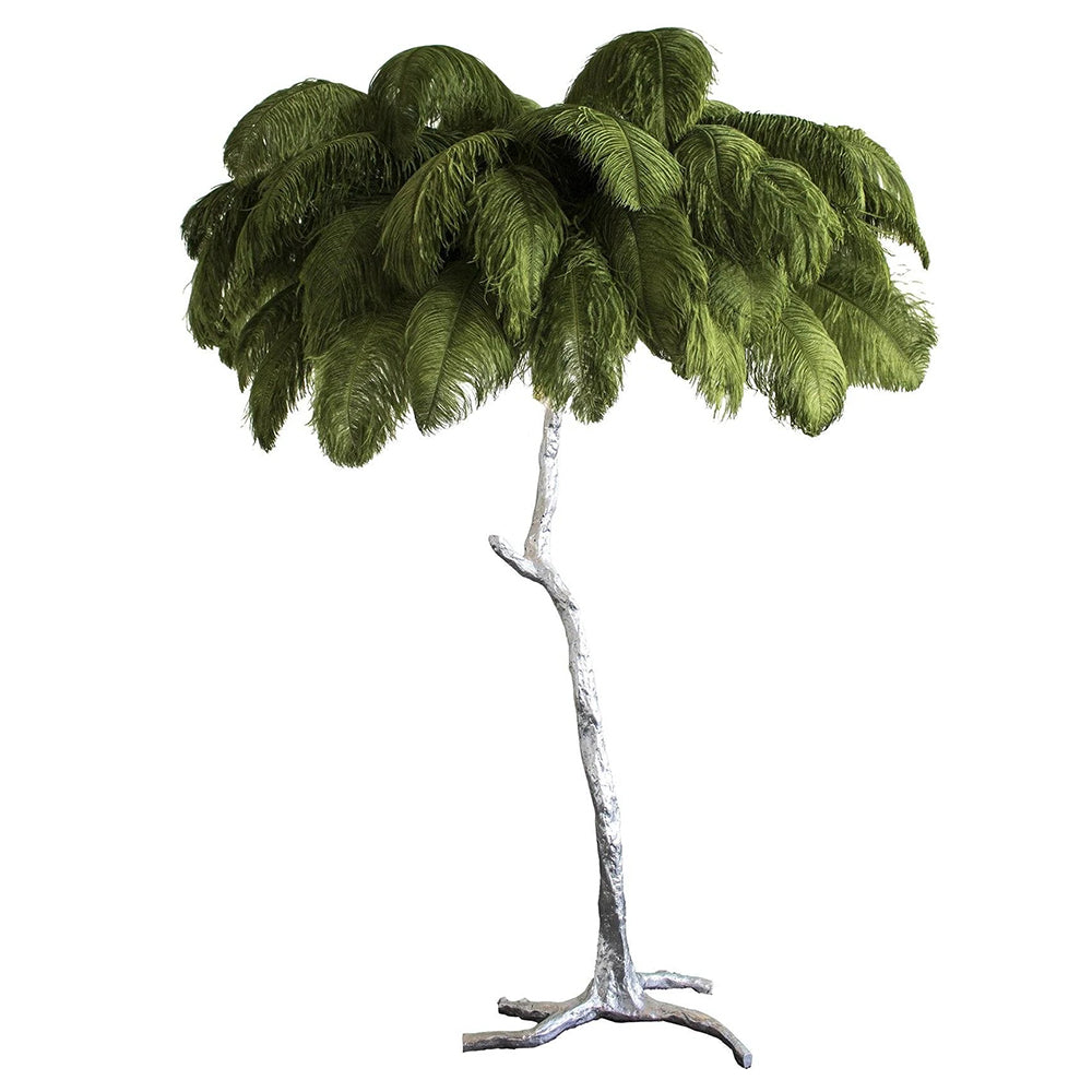 Luxury ostrich feather brass floor lamp by DEMOLIGHTS with a stylish feathered shade and sleek brass base.