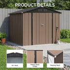 8 x 6 ft Metal Garden Storage Shed with Apex Roof & Lockable Double Doors