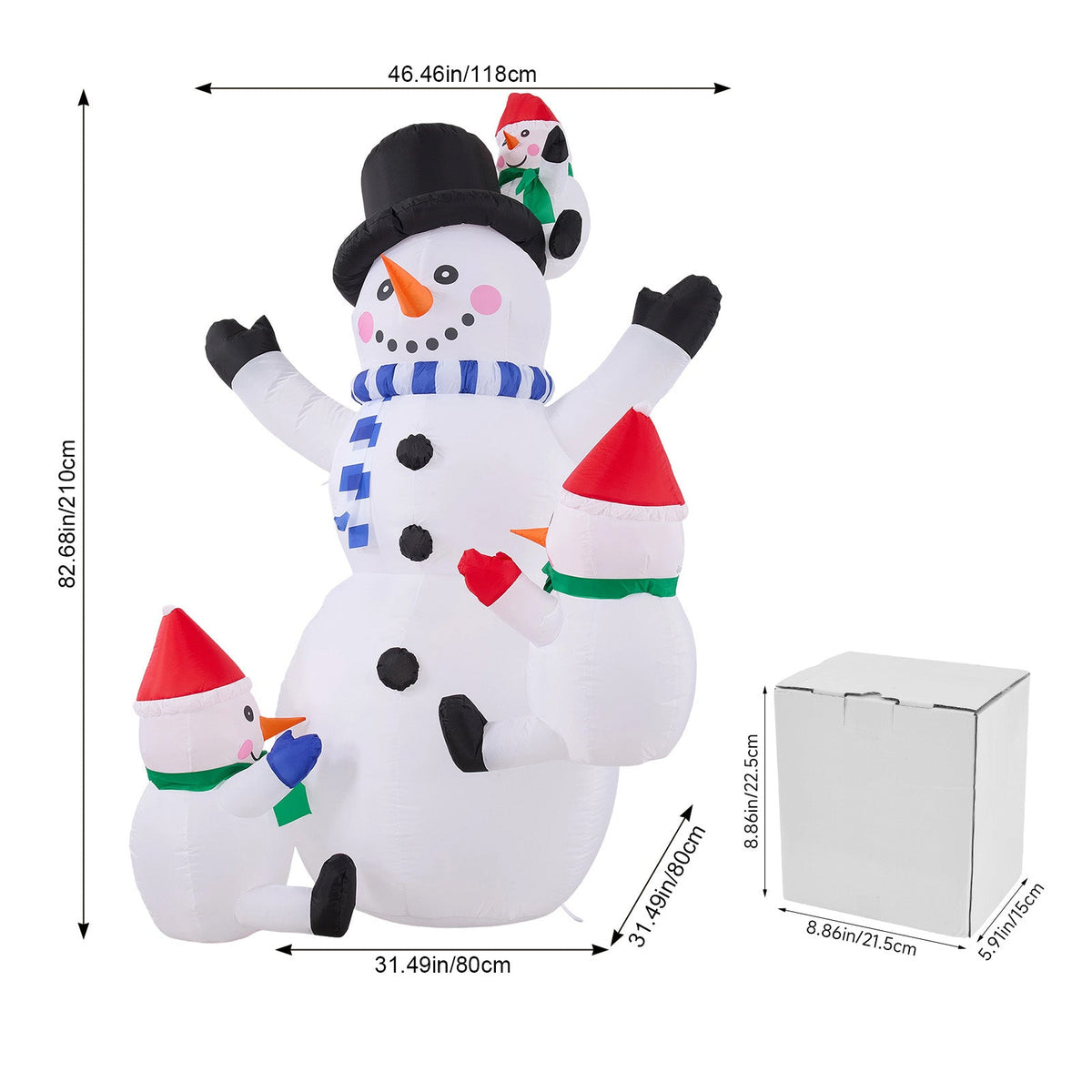 Garden Sanctuary 2.1m Christmas inflatable snowman family with LED lights, festive outdoor holiday decoration.