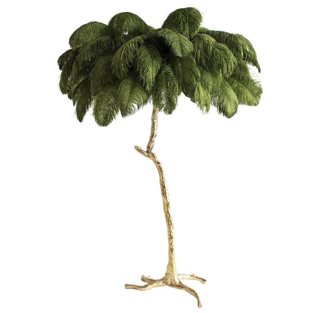 Luxury ostrich feather brass floor lamp by DEMOLIGHTS with elegant feather detailing and modern brass base.