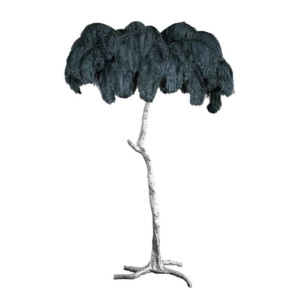 Luxury DEMOLIGHTS ostrich feather brass floor lamp with elegant feather shade and sleek brass base for stylish home lighting.