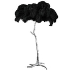 Luxury DEMOLIGHTS ostrich feather brass floor lamp with a tall standing design and elegant feather shade.