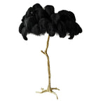 Luxury DEMOLIGHTS ostrich feather brass floor lamp with a tall stand and elegant feather shade, perfect for stylish interior lighting.