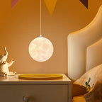 3D printed moon pendant light by DEMOLIGHTS, eco-friendly lunar globe chandelier for bedroom ceiling lighting.