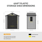 6 x 4 ft Plastic Garden Storage Shed with Apex Roof & Padlockable Double Doors