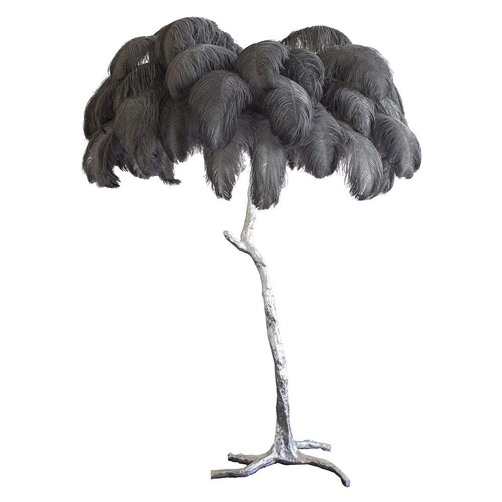 DEMOLIGHTS luxury brass floor lamp with elegant ostrich feather shade, stylish lighting fixture for modern living spaces