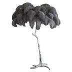 DEMOLIGHTS luxury brass floor lamp with elegant ostrich feather shade, stylish lighting fixture for modern living spaces