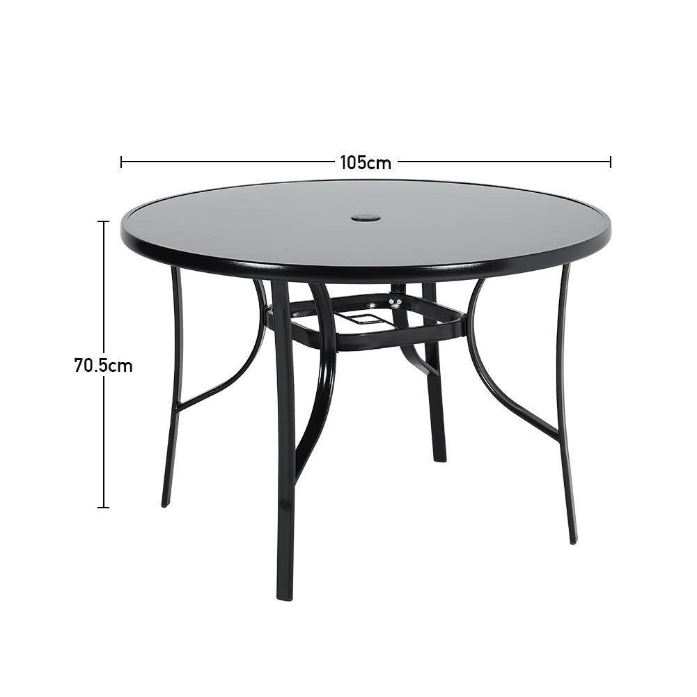 Black Metal Round Outdoor Dining Table with Parasol Hole