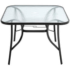 105CM Wide Square Glass-Top Outdoor Dining Table with Parasol Hole