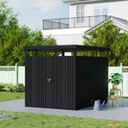 2 x 2.6m Metal Garden Storage Shed with Flat Roof & Lockable Double Doors