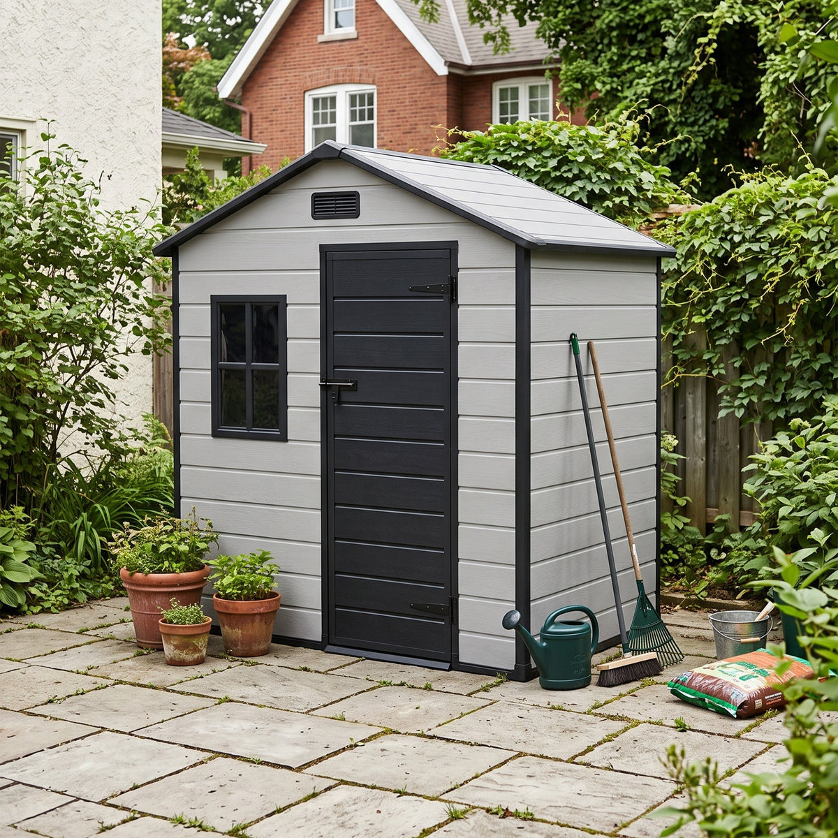 6 x 4 ft Plastic Garden Storage Shed with Apex Roof & Lockable Door
