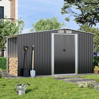 Metal Garden Storage Shed with Apex Roof & Integrated Log Store