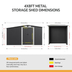 8 x 4 ft Metal Garden Storage Shed with Apex Roof & Integrated Log Store