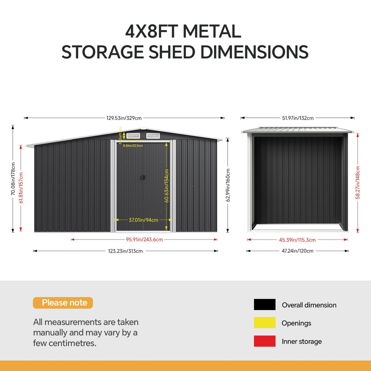 8 x 4 ft Metal Garden Storage Shed with Apex Roof & Integrated Log Store