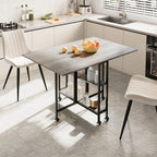 Folding Dining Table with Wheels and Storage Shelves