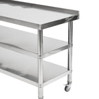 3-Tier Stainless Steel Prep Table with Smooth Castors and Adjustable Feet