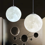 DEMOLIGHTS 3D printed moon pendant light for bedroom, eco-friendly lunar globe chandelier, ceiling light fixture with detailed moon design