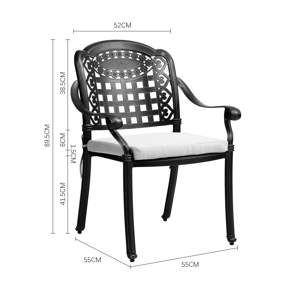 Set of 2 Outdoor Dining Chairs Cast Aluminum with Cushions