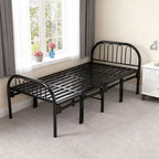 Garden Sanctuary metal folding bed frame with secure buckle design, showcasing sturdy metal construction and compact folding feature.