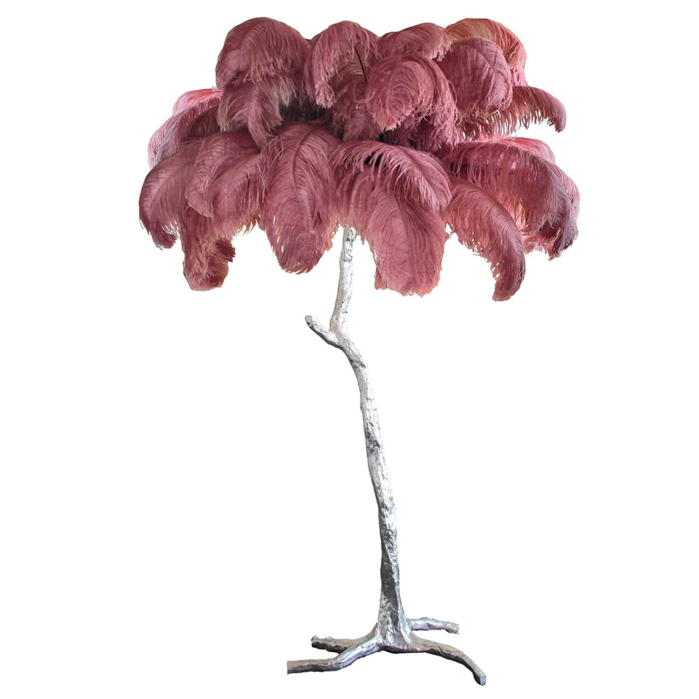 DEMOLIGHTS luxury ostrich feather brass floor lamp with elegant feather details and modern brass finish, standing tall in a stylish interior.