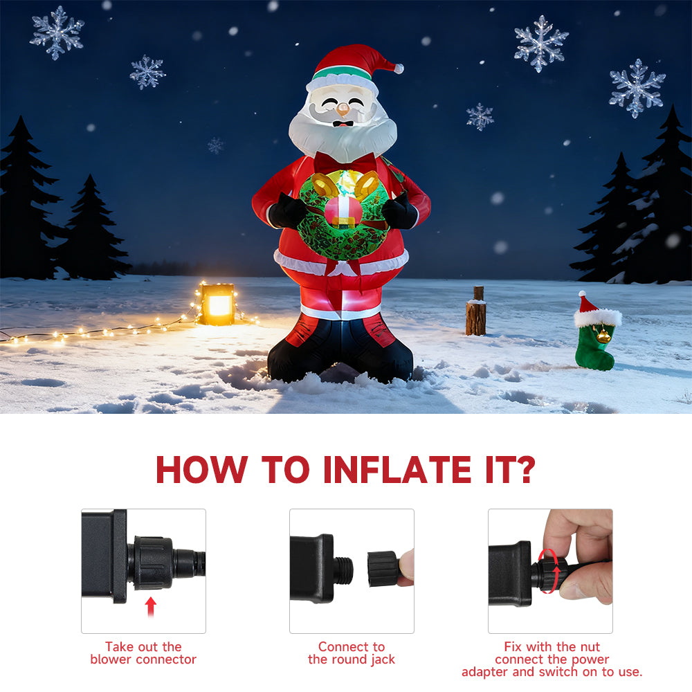 2.4M Lighted Christmas Inflatable Model Santa Holding Wreath Decoration