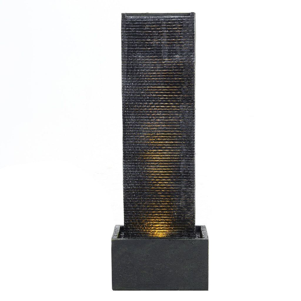 Rectangle Stone-Styled Cascading Waterfall Fountain with LED Lights
