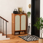 111CM H Modern Shoe Storage Cabinet with Rattan-Effect Doors