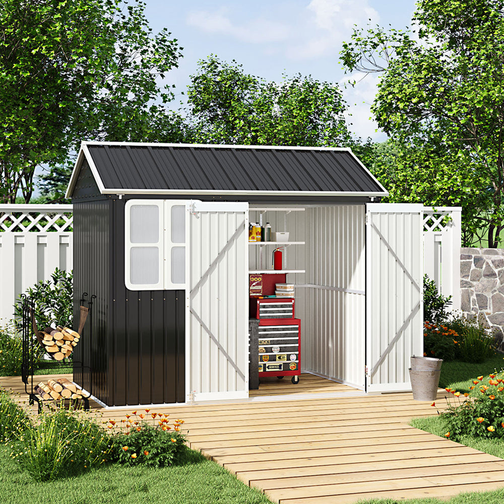 8 x 6 ft Metal Garden Storage Shed with Apex Roof & Double Doors