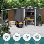 8 x 6 ft Metal Garden Storage Shed with Apex Roof & 4 ft Side Lean-to