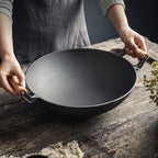 Round Cast Iron Wok with Dual Handles
