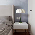 Green Mid Century Modern DEMOLIGHTS table lamp with sleek design and rounded base, ideal for contemporary home decor.