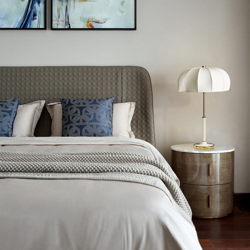 White Demolights Mid Century Modern table lamp with sleek design and cylindrical base, ideal for stylish home decor.