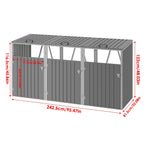 Grey Metal Outdoor Garbage Bin Shed For 3 Trash Bin