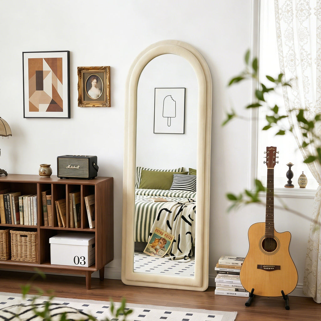 Double Arched Full-Length Mirror with Safety Film & Velvet-Wrapped MDF Frame