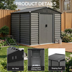 8 x 7 ft Metal Garden Storage Shed with Apex Roof