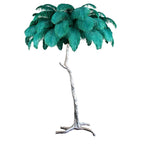 Luxury DEMOLIGHTS ostrich feather brass floor lamp with elegant feather shade and sleek brass finish, standing tall in modern decor.